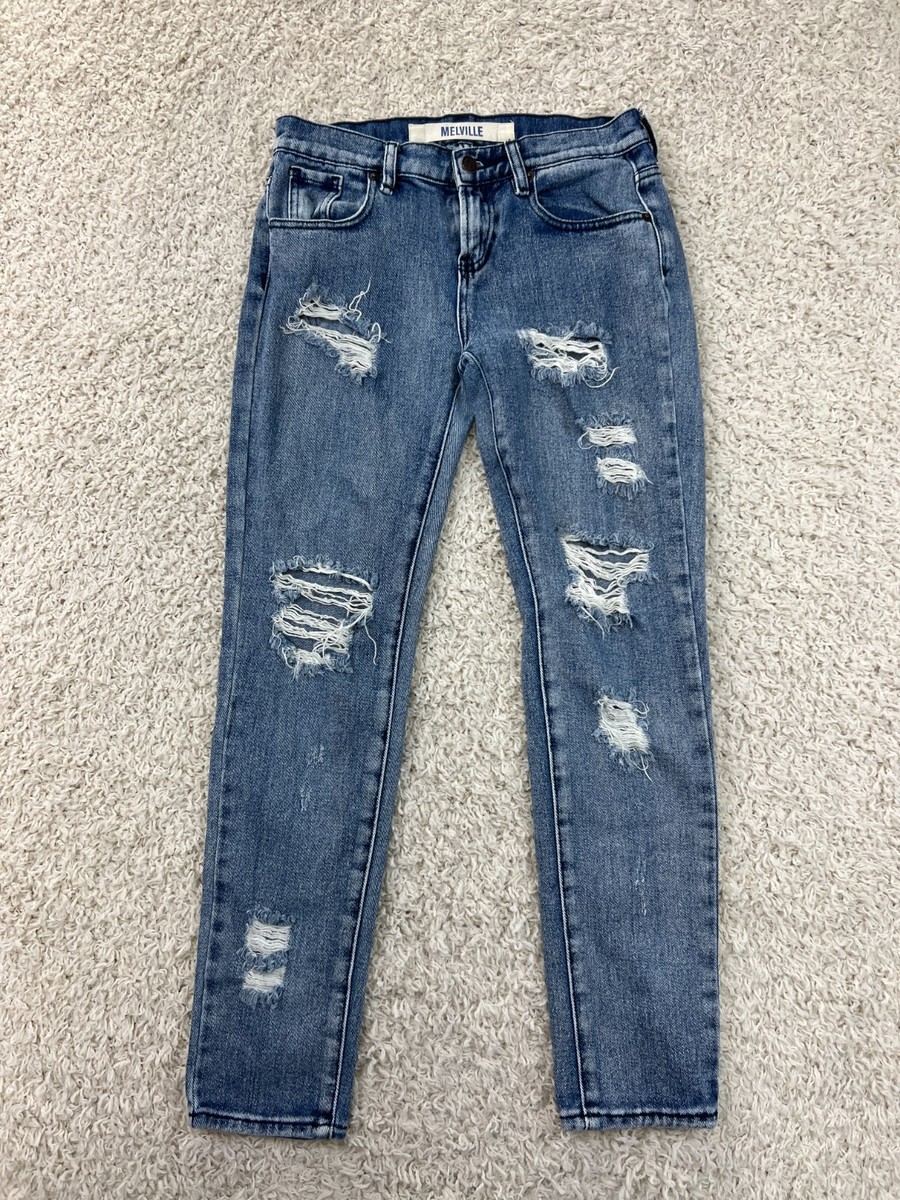 Brandy Melville Jeans Womens Size 24 Blue Denim Skinny Distressed Low Rise  Holes