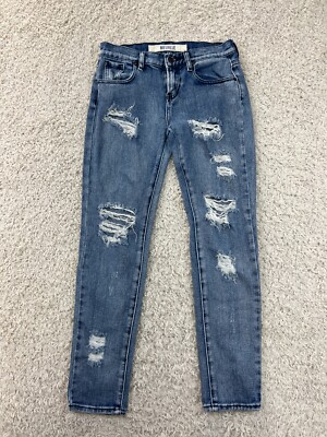 Brandy Melville Jeans Womens Size 24 Blue Denim Skinny Distressed Low Rise  Holes