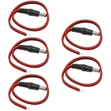 5x 5.5mm x 2.1mm Male DC Power Plug Pigtail Cable Connector CCTV Security Camera
