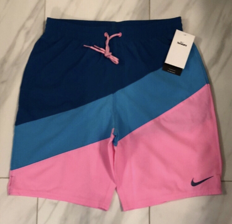 Nike Men's Stripe Colorblock Swim Shorts Blue Pink $74 New | eBay