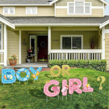 Gender Reveal Yard Signs Lawn Stakes Large Boy or Girl Baby Shower Pink Blue 12"
