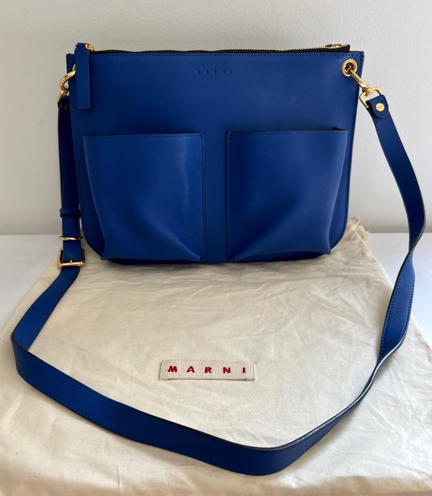 MARNI Royal Blue Leather 2 Compartment Adjust Strap Shoulder MARNI Royal Blue Leather 2 Compartment Adjust Strap Shoulder