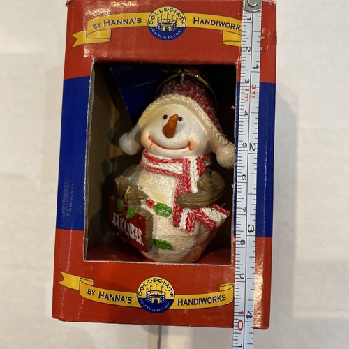 Arkansas Razorbak Collegiate,Hanna's Handiworks Christmas Snowman Ornament. New. - Picture 3 of 3