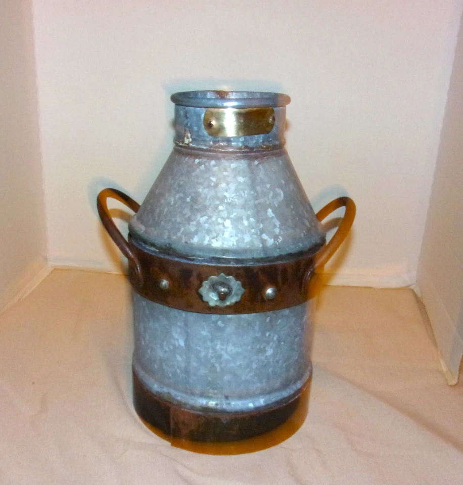 Antique Shabby Chic Primitive Moth Wing Galvanized Milk Can w/Monogramming Plate - Image 2 of 4