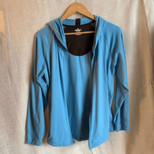 Russell Athletic Women  s Blue Zip-Up Hoodie Soft DriPower Stretchy Size L Casual