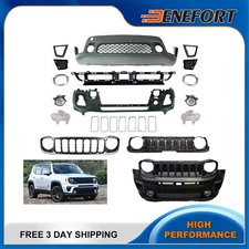 Complete Front Bumper Cover Kit W/Grill Fog Lights Fits Jeep Renegade 2019-2023
