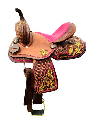 Western Jugend-Kinder Barrel Horse Sattel Floral Tooled Premium Qualität 10 1...