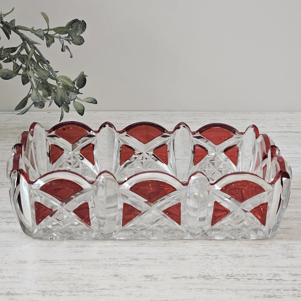 Antique Glass 1890's Triple Triangle Serving Dish Ruby Stain Glass Doyle & CO - Image 3 of 4