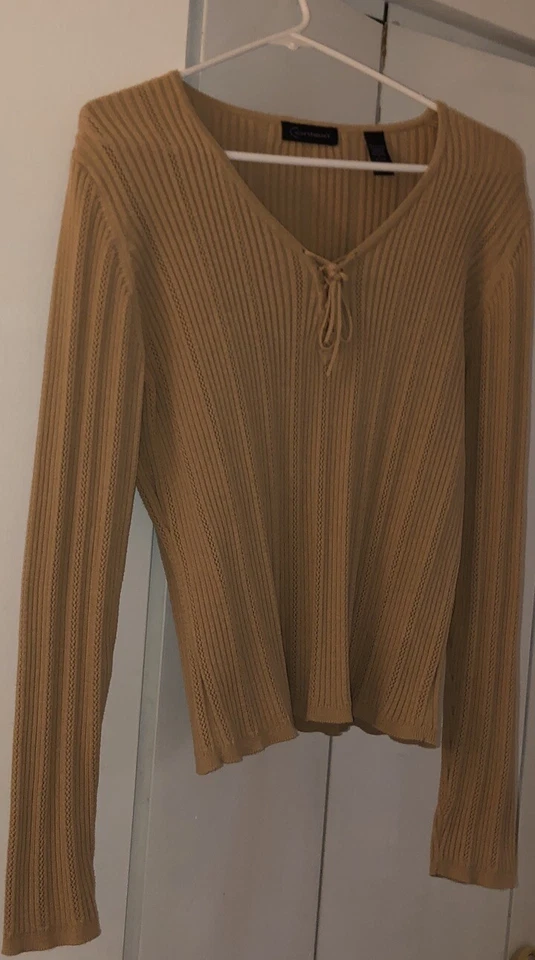 Suéter feminino Context bege manga longa tamanho grande - Imagem 3 de 4