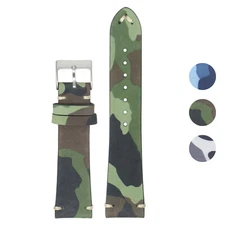 StrapsCo Mens Camo Nubuck Leather Watch Band - Quick Release Strap