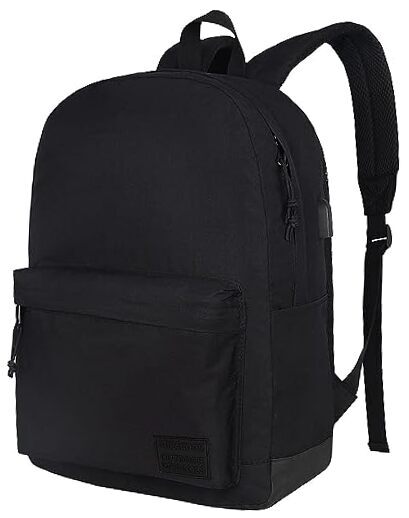 SUPACOOL Lightweight Casual Travel Backpack with USB Charging Port Full Black