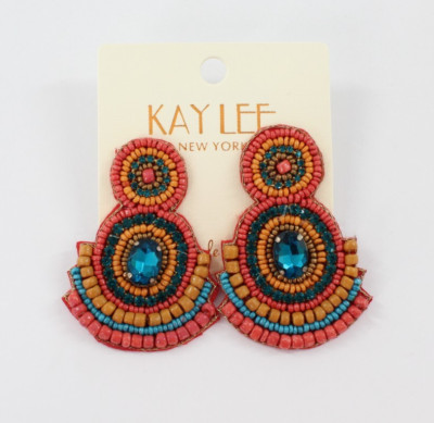 KAYLEE Seed Beaded Beautiful Rust Jeweled Boho Post Earrings Made   in India