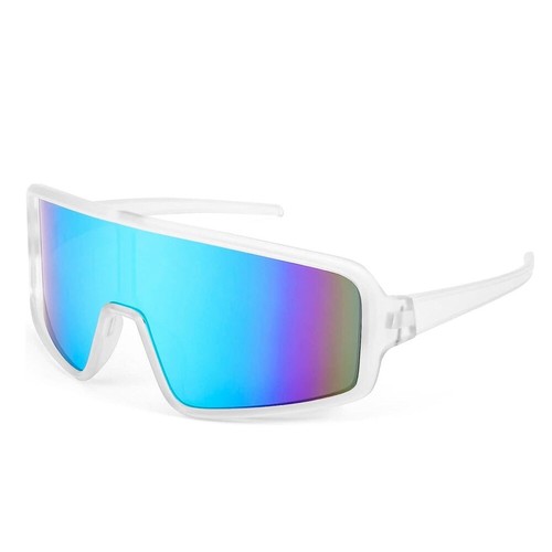 Men Women White Shield Wraparound One Piece Visor Mirror Sport Sunglasses - 第 2/7 張圖片
