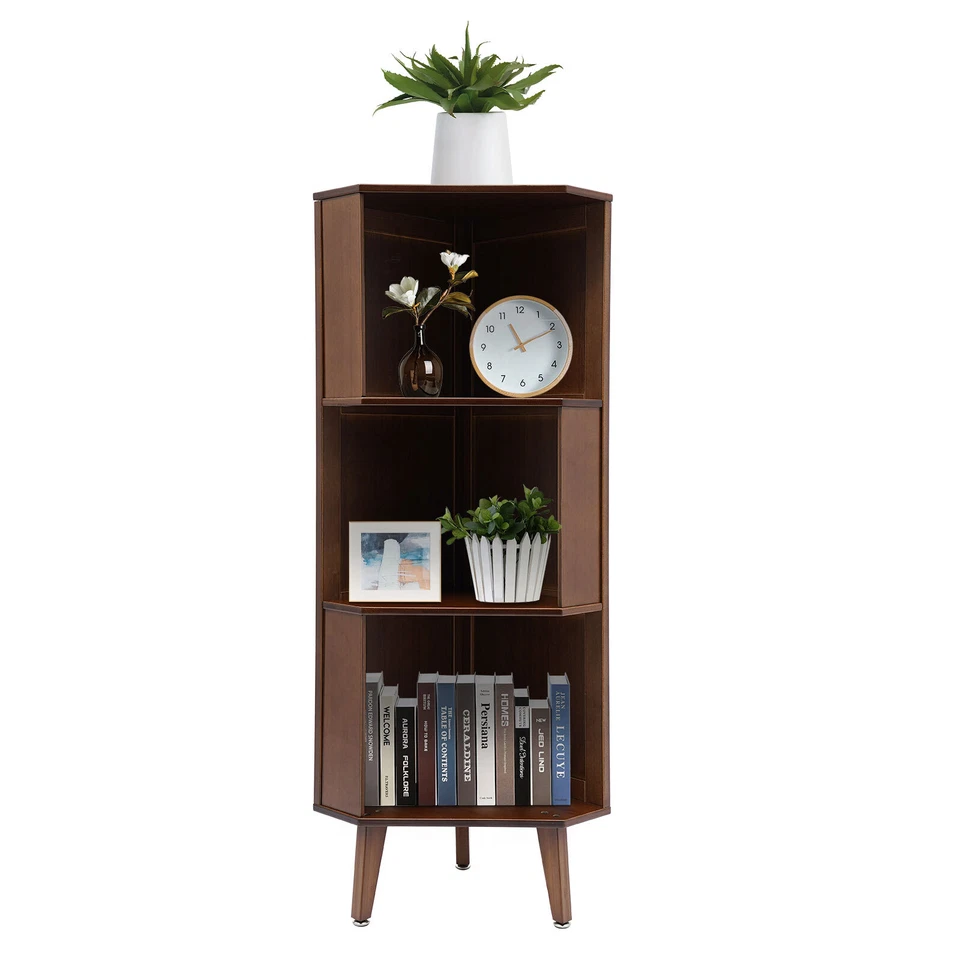 33*115 cm/13*45,3 pulgadas gabinete de almacenamiento marrón de tres niveles estante de almacenamiento de esquina Foto 4 de 4