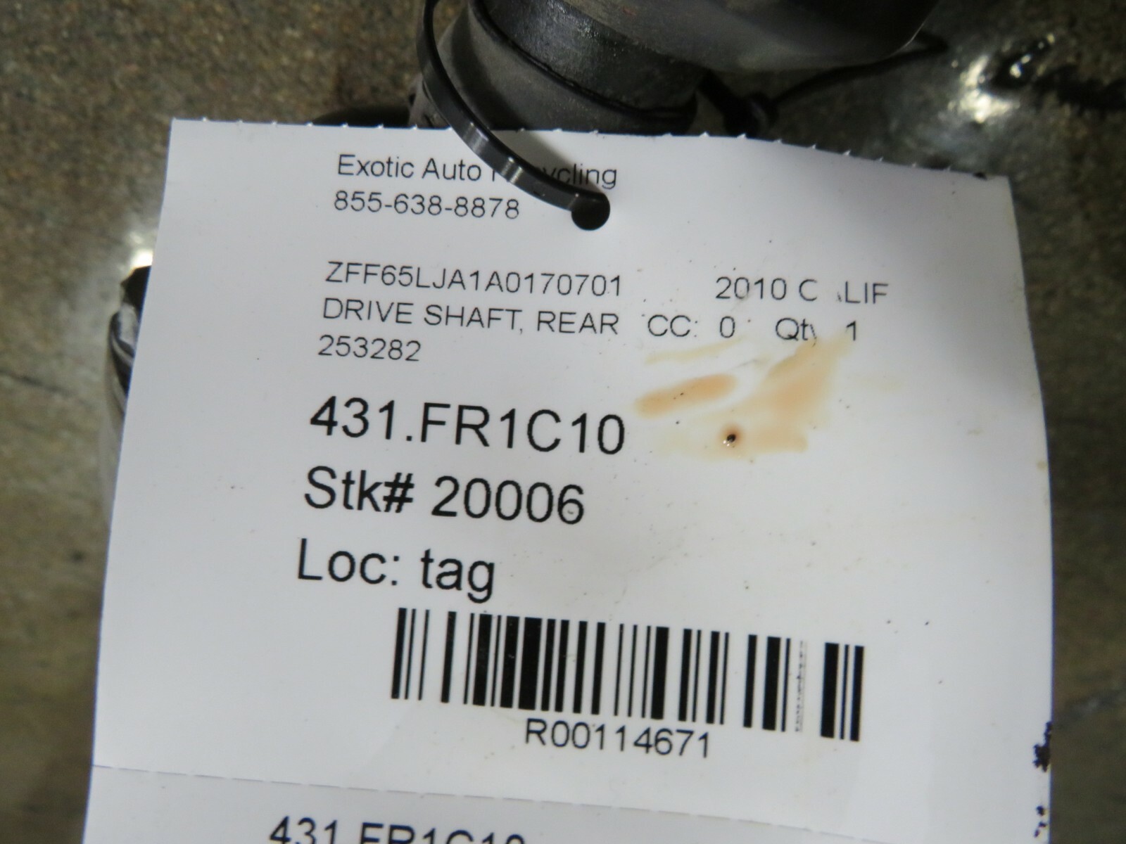 Ferrari California, Rear Drive Shaft, Used,  P/N 253282