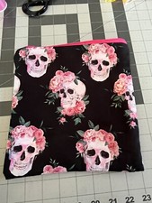 Pink Skull And Flowers Handmade Makeup Bag NWOT Zipper