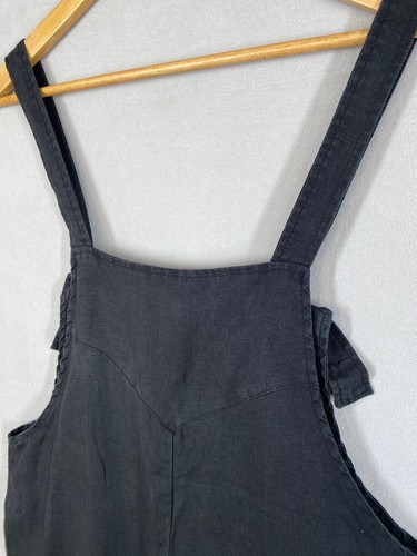Decjuba D-Luxe Basics dungaree womens 12 medium 100% linen black pockets - Picture 10 of 10