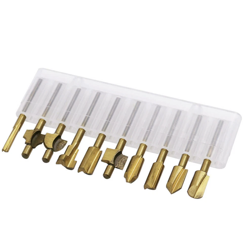 10 PCS 1/8" 3mm Mini Shank HSS Titanium Router Bits for Dremel Rotary Tool Sets - Image 4 of 4