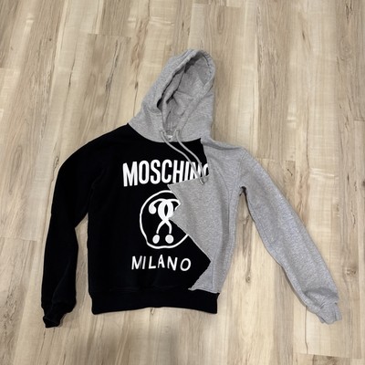 Moschino  Hoodie Sweatshirt Black Grey With White Embroidered Lettering 10Y