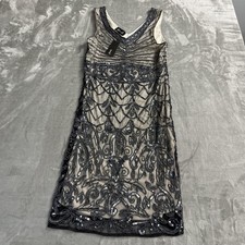 Jywal Dress Womens Size Large Black Beaded Sequin Mesh Tank Gatsby 20s Flapper