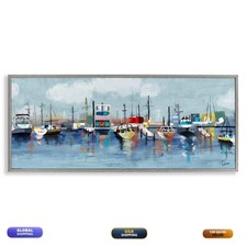 Stupell Industries Nautical Marina Boats Docked Port 13 X 30 Inch Framed Gicle