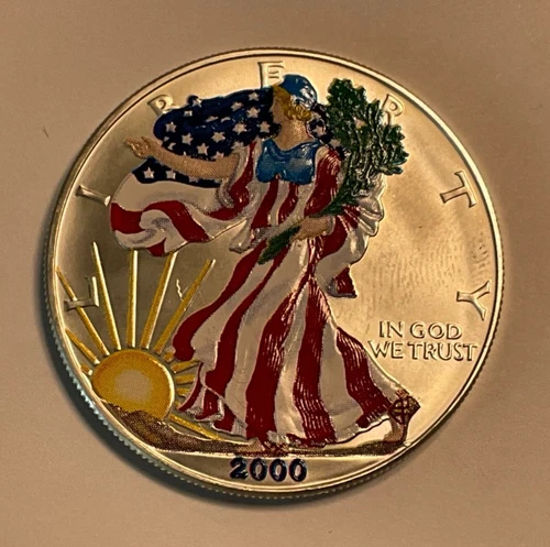 2000 US 1 oz .999 Fine Silver American Silver Eagle Colorized Coin In Capsule