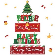 Merry Christmas Decoration Trees Believe Wooden Door Wall Hanging Sign Xmas Gift