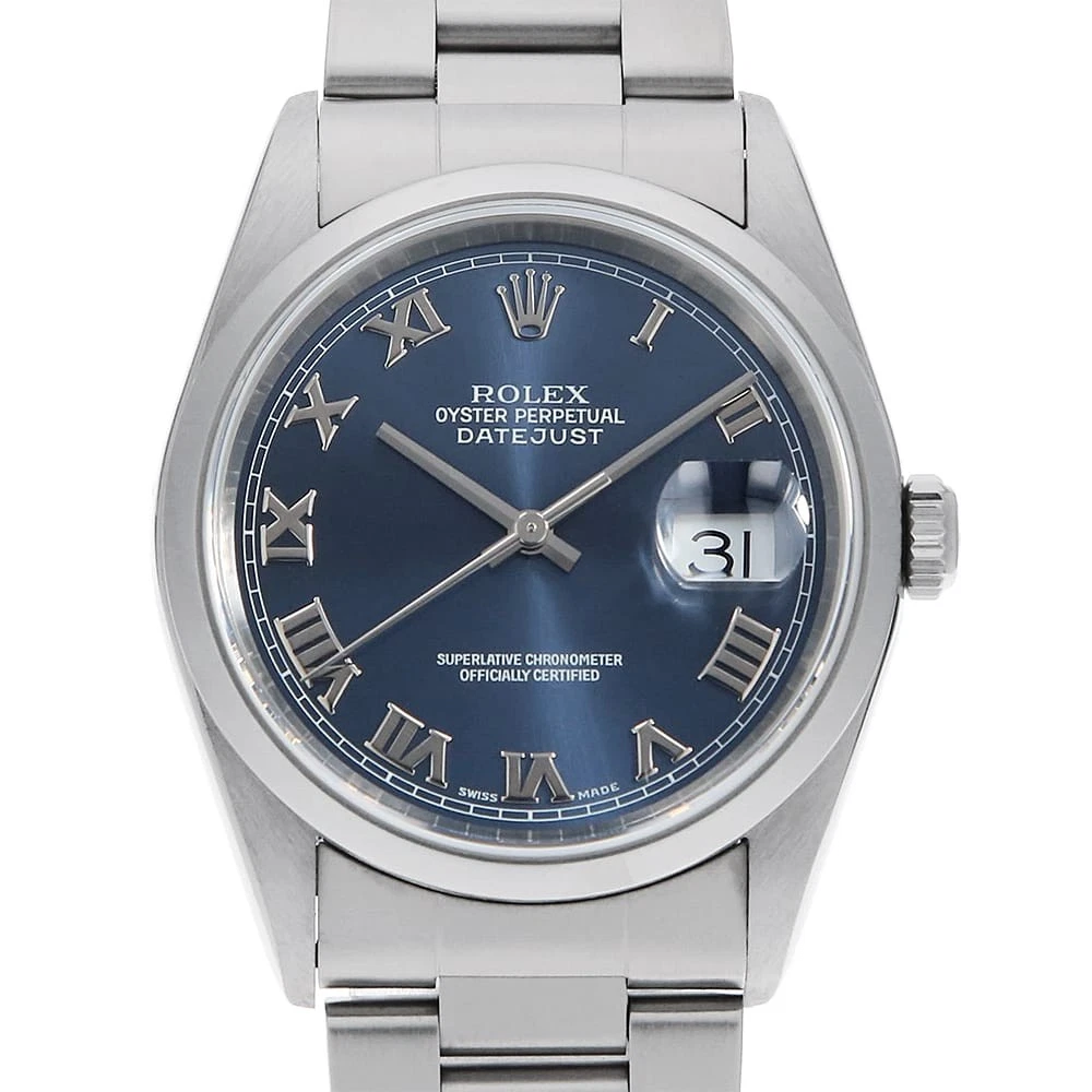 Rolex — ROLEX Datejust 16200 blue Roman 3 row oyster bracelet K Number second hand mens