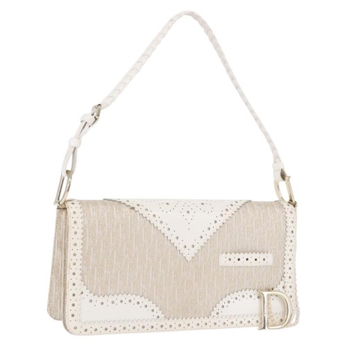 Christian Dior Trotter Canvas Hand Bag Gold Auth 197782SAM