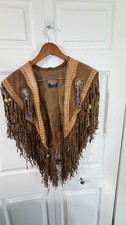 Cripple Creek Shawl Vest Western Leather Studded Aztec Bead Fringe One Size
