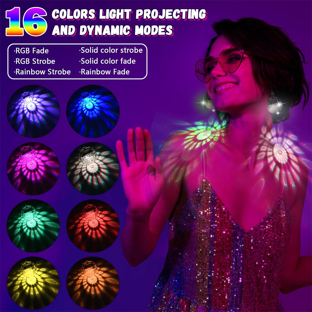 Orecchini LED Disco Ball Ricaricabili - 7 Colori RGB, Luce Proiettata, Accessori Festa Donna - 3