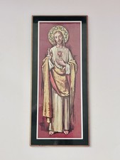 Vintage Sacred Heart Of Jesus Wood Wall Plaque 12 x 5.5  
