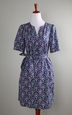 TALBOTS $138 Tie Waist Navy Pastel Floral Popover Cotton Shirt Dress Size Small