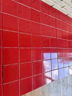 Glossy Bright Red 4-1/4  Square Ceramic Tile Roca  Red Pepper  20 sq ft