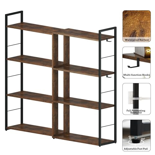 Corner Book Shelf 4 Tier Industrial Bookshelf L Shaped Adjustable Bookcase - Picture 5 of 8