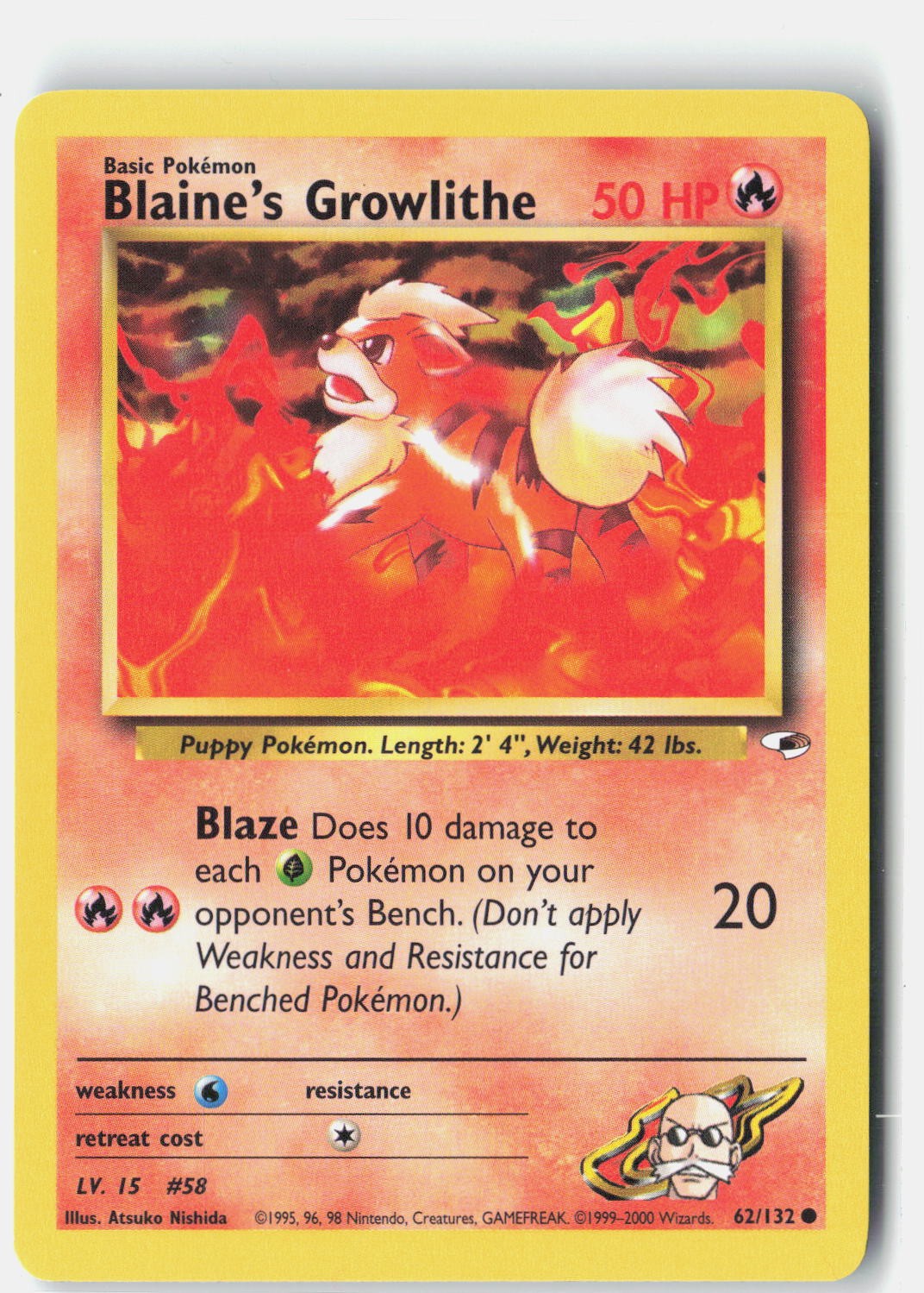 Blaine's Growlithe (62) Gym Heroes 062/132 Vintage Pokemon Card