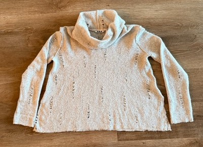Three Dots Distressed Mohair Blend Turtleneck Sweater XS Beige Made in USA