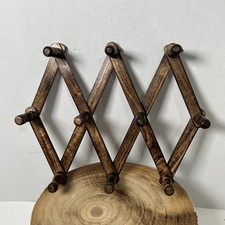 Vintage Wooden Accordion Expandable Folding 10 Peg Mug Coat Hat Rack Wall Hanger