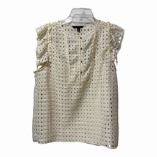 Banana Republic Blouse Tank Eyelet Lace Ruffle Cream Mesh Buttons Size Medium