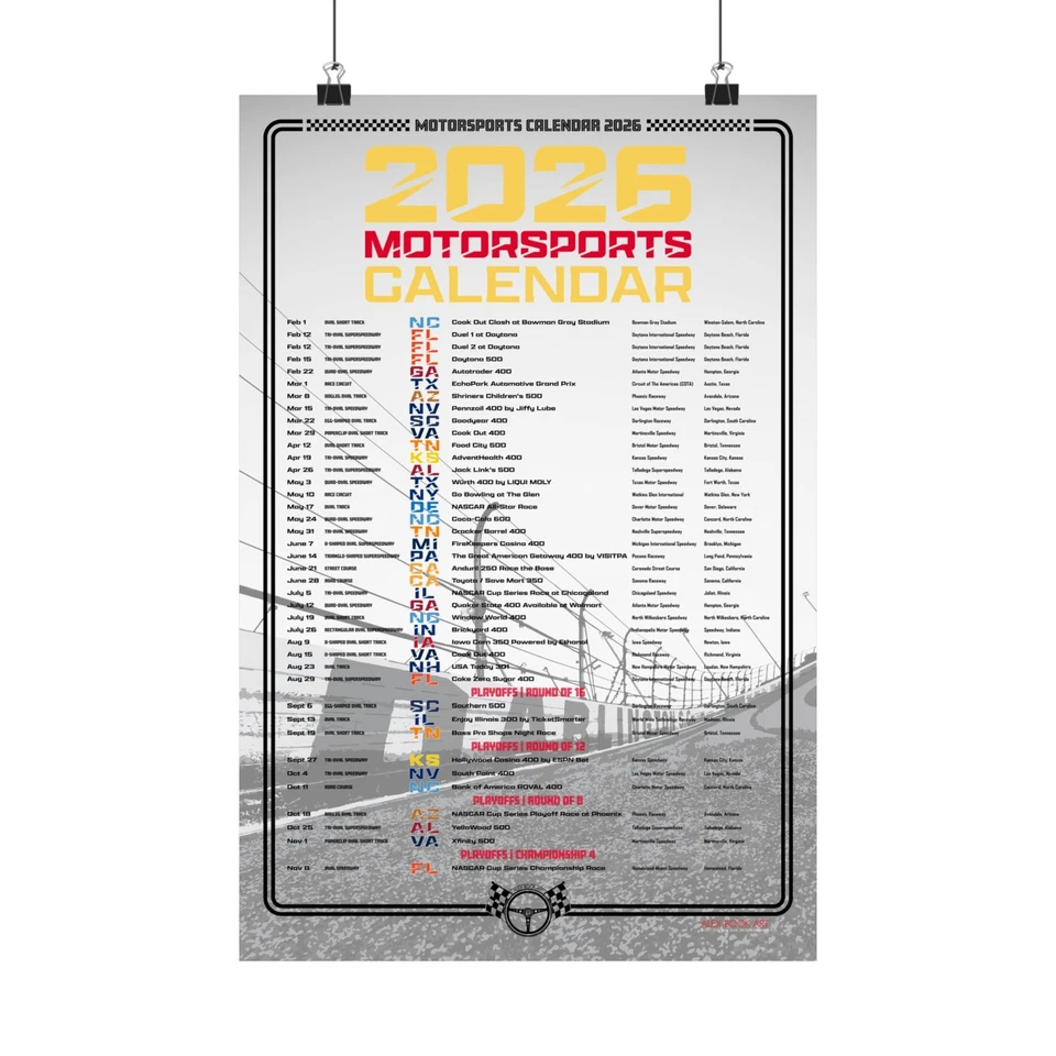 2026 Motorsports Calendar Poster Full NASCAR Race Schedule Racing Fans Best Gift - Image 4 of 4