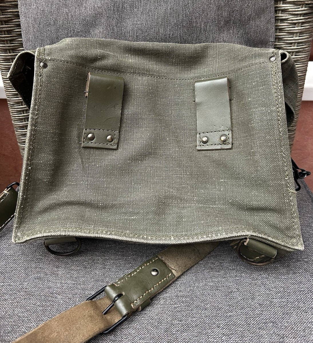Vintage 50s French Army Heavy Canvas Leather Amo Shoulder Bag
