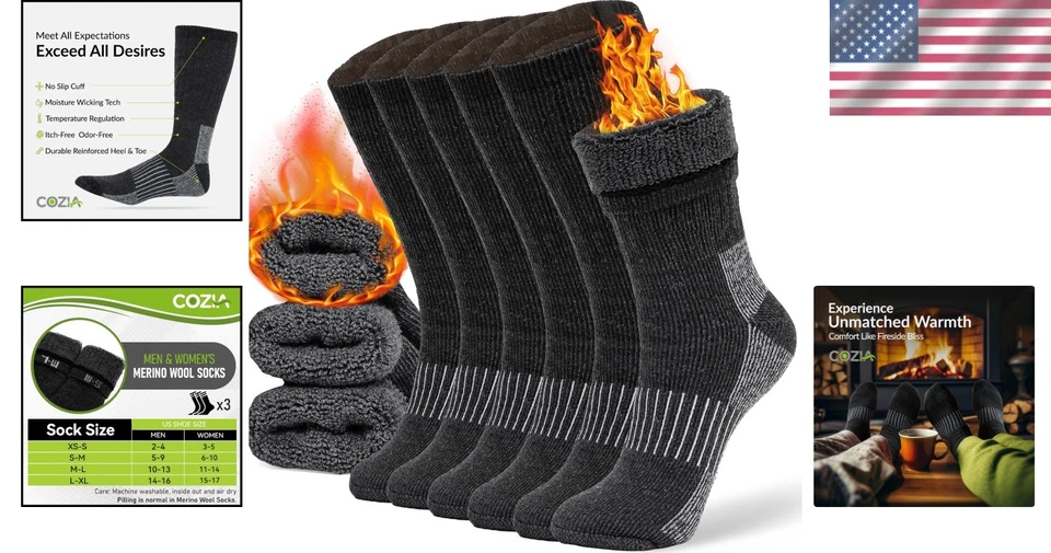 冬季准备美利奴羊毛儿童袜 - 舒适透气,黑色 — 第 2/4 张图片