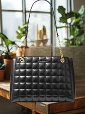 Michael Kors Soho Women Medium PU Blend Quilted Shoulder Tote Bag Black Purse MK