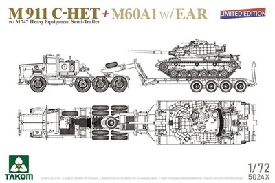 TAKOM 5024X 1/72 M911 C-HET w/M747 Heavy Equipment Semi-Trailer + M60A1 w/EAR