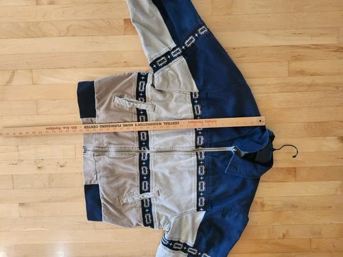 Vtg 90s Canyon Guide Outfitters Canvas Aztec Bomber Jkt L Tan & Blue image 5