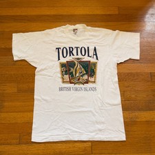 VTG 90s Tortola British Virgin Islands Graphic T Shirt Men's Size L USA SS white