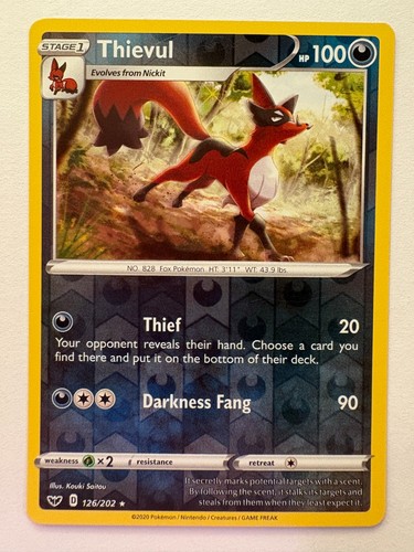 Thievul 126/202 Sword & Shield Base Set Reverse Holo Pokemon Card