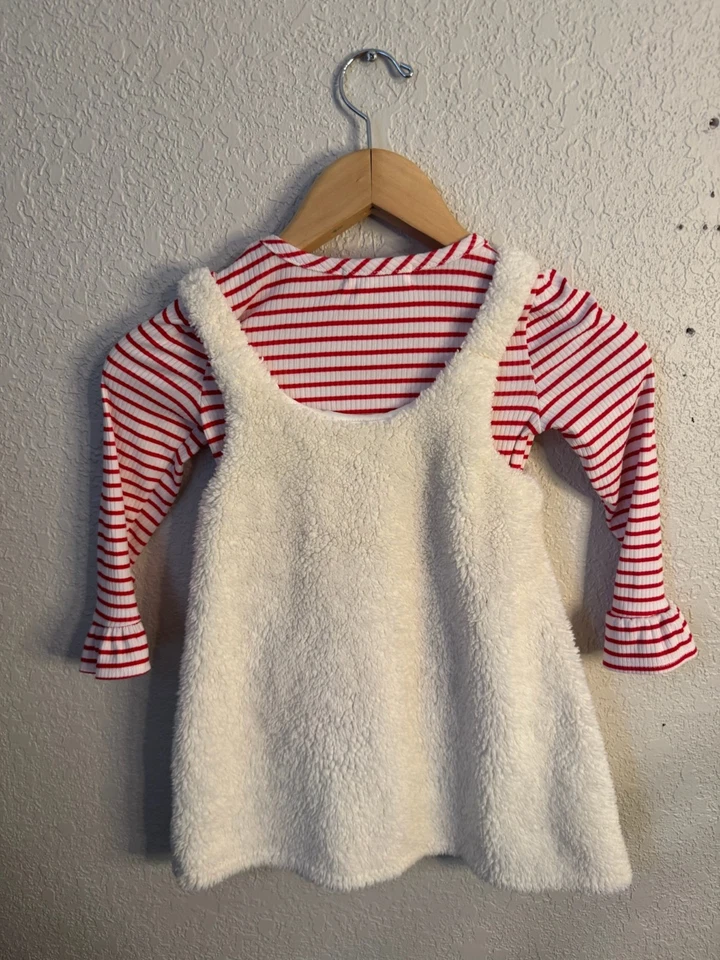 young Hearts Girls 2pice Dress Reindeer Strips Toddler Size 4T - Image 2 of 4