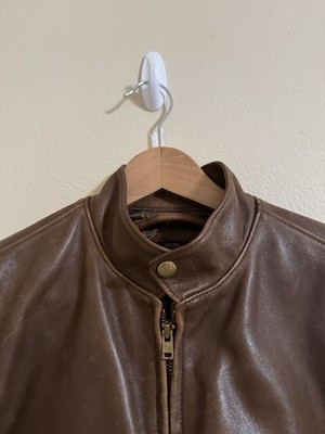RRL Double RL Ralph Lauren Cafe Racer Leather Jacket Brown Medium