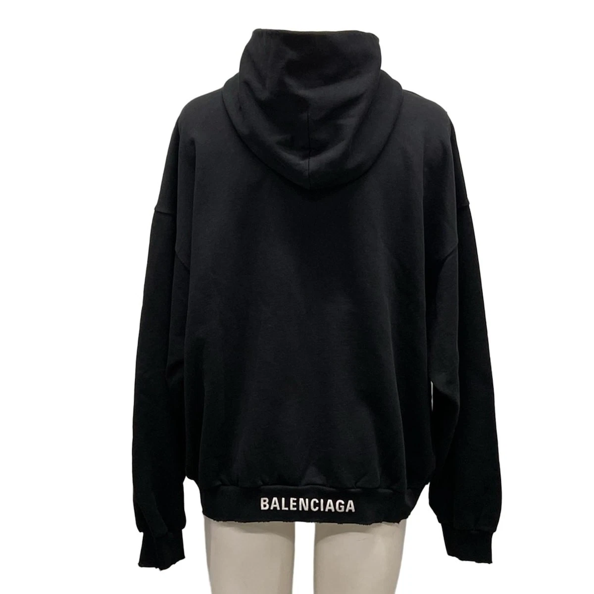 Felpa con cappuccio pullover danneggiata ricamo logo BALENCIAGA originale 742603 TOVF3 nero 